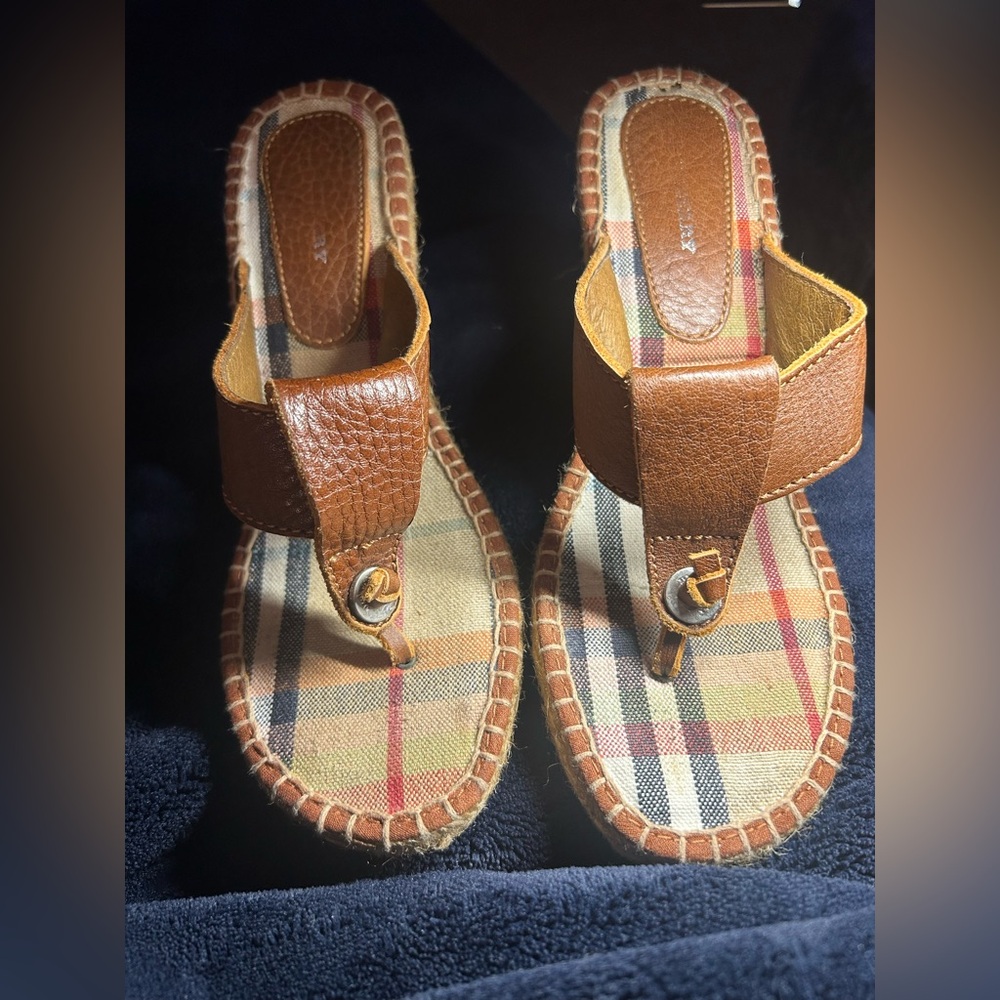 Vintage Burberry Brown Plaid Espadrille Sandals, Sz 37 (US Sz 7-7.5)